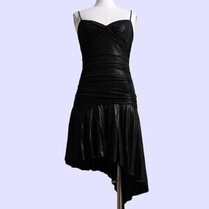 BCBGMAXAZRIA Black Metallic Fitted Draped Dress Vintage Y2K